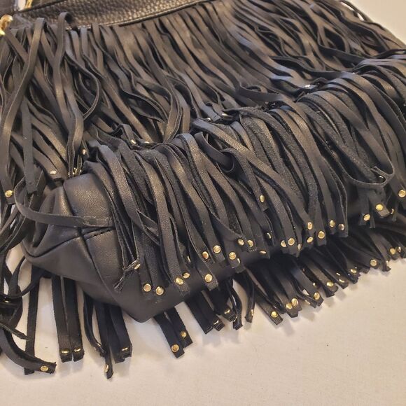 Fringe Western Large Shoulder Hobo bag purse Black Gold Cowgirl Hippie Boho bag - Picture 4 of 7